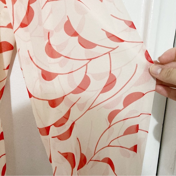 Self Portrait High Neck Printed Blouse Choker Detail Red/Ecru Size UK6/US 2 - Picture 9 of 14